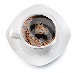 Coffee cup and saucer on a white background.