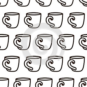 Coffee cup seamless pattern. Cute vector black and white coffee cup pattern. Seamless monochrome coffee cup pattern for
