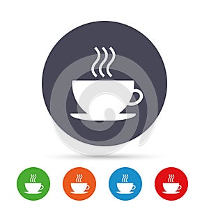 Coffee cup sign icon. Hot coffee button.