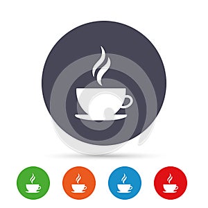 Coffee cup sign icon. Hot coffee button.