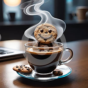 Coffee cup with smiling choco cookie