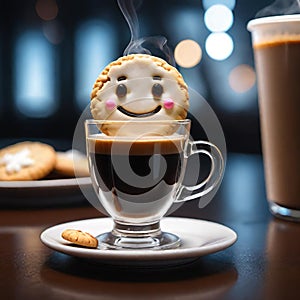 Coffee cup with smiling cookie