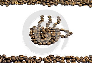 Coffee cup with smoke made from coffee bean on white background