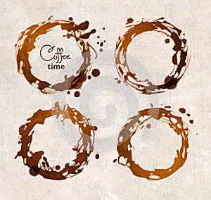 Coffee cup stains on white background