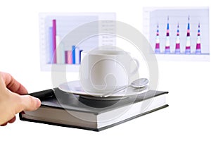 Coffee cup, standing on the organizer. Isolated