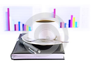 Coffee cup, standing on the organizer. Isolated