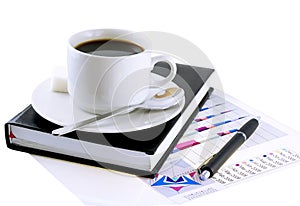 Coffee cup, standing on the organizer. Isolated