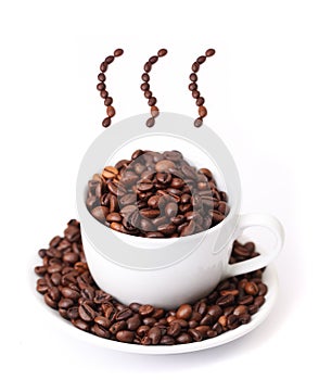 Coffee cup and steam made from beans