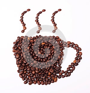 Coffee cup and steam made from beans