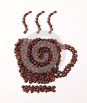 Coffee cup and steam made from beans