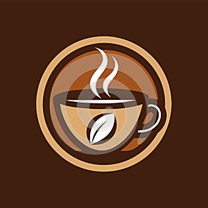 A coffee cup with steam rising from it, placed on a table in a minimalist setting, A minimalist logo of a coffee cup with steam, photo