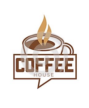 Coffee cup and steam vector icon template for cafe or coffeehouse cafeteria