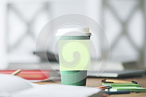 Coffee cup with sticker