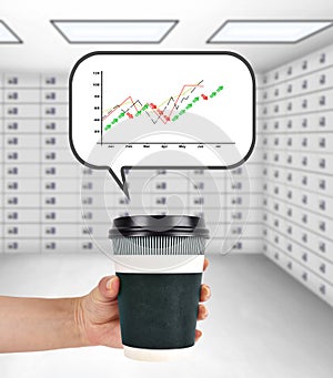 Coffee cup with stock chart