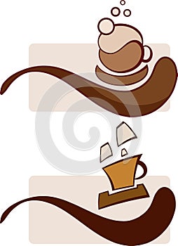 Coffee cup sumbols of steaming cups of coffee, cappuccino and espresso