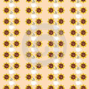 Coffee Cup Sunflower Seamless Pattern