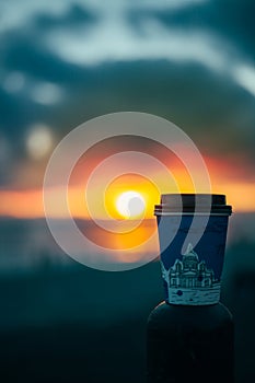 coffee cup, sunrise, morning