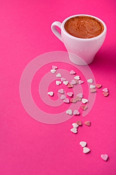 Coffee cup and sweet heart candy