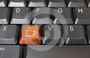 Coffee cup symbol button on computer keyboard, Business coffee break time concept.