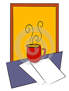 Coffee Cup on Table W/ Papers