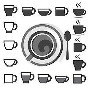Coffee cup and Tea cup icon set.Illustration