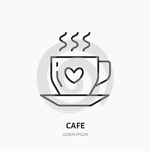Coffee cup vector flat line icon. Cafe linear logo. Outline symbol of hot drink