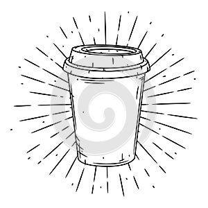 Coffee cup. Vector hand-drawn lettering for prints, posters, menu design. Cartoon coffee cup.