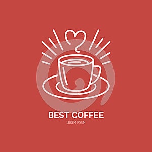 Coffee cup vector line icon. Barista equipment linear logo. Outline symbol for cafe, bar, shop