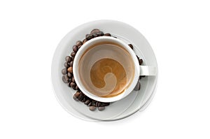 Coffee cup on white background, top view