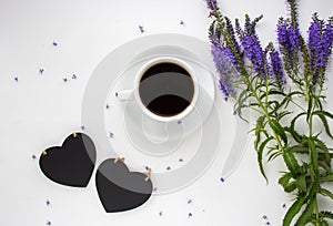 Coffee cup on the white table