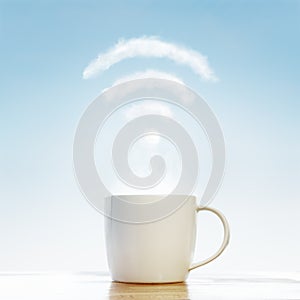 Coffee cup with wifi cloud