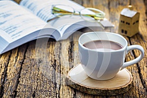 Coffee cup on wood table