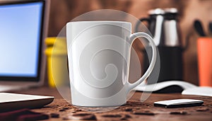 Coffee cup on wooden table office still life generated by AI