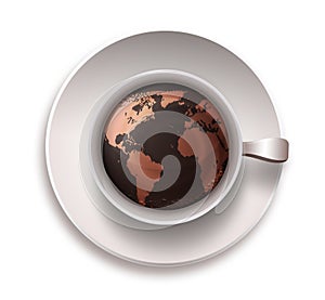 Coffee cup with a world map