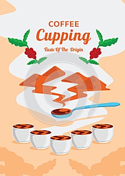 Coffee cupping poster with mountain aroma photo