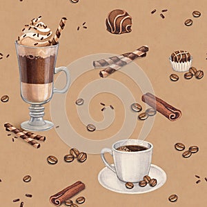 Coffee cups and chocolate sweets