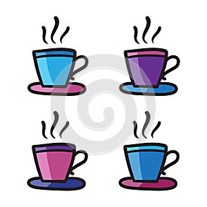 Coffee cups icon set set vector line doodle symbols.