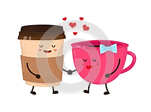 Coffee cups love flirt vector flat style