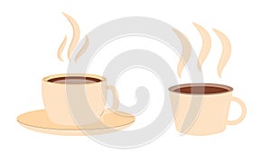 Coffee cups set isolated on white background. Decaf hot drink mugs. Vector flat illustration