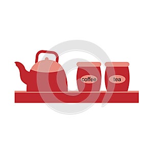 Coffee cups and teapot on shelf vector illustration graphic design. resources graphic background element design.
