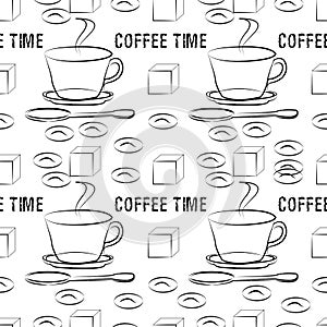 Coffee cups on a white background seamless pattern
