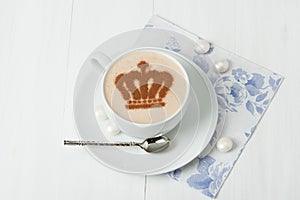 Coffee Decorated With Queen Crown. British Symbol Paper Napkin.