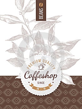 Coffee design with coffeshop round emblem