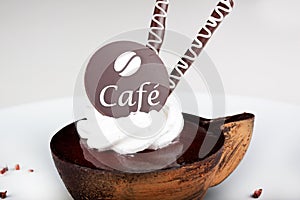 Coffee dessert with a chocolate