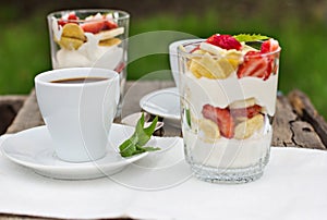 Coffee and dessert with fruits