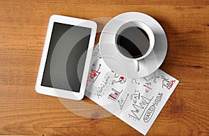 Coffee with digital tablet