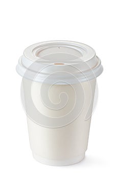 Coffee in disposable cup with plastic lid