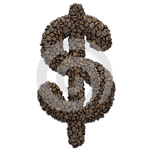 Coffee dollar currency sign - Business 3d roasted beans symbol - Suitable for Coffee, energy or insomnia related subjects