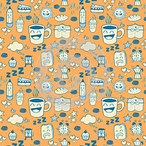 Coffee Doodle Seamless Pattern