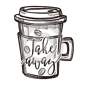 Coffee drink takeaway cup isolated sketch icon